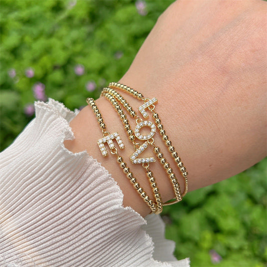 Gold and Gemstone Initial Bracelet- LETTER L