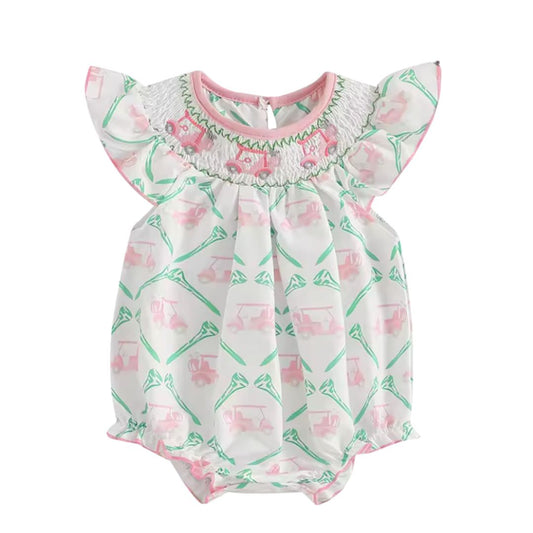 Pink Smocked Golf Cart Romper RTS