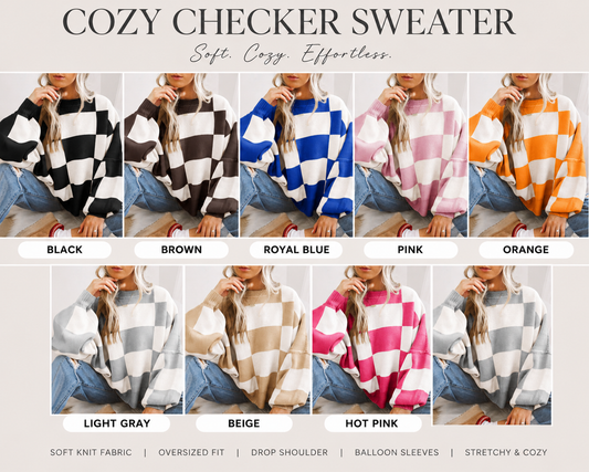 PREORDER: Cozy Checker Sweater 8.17.26 OSYM