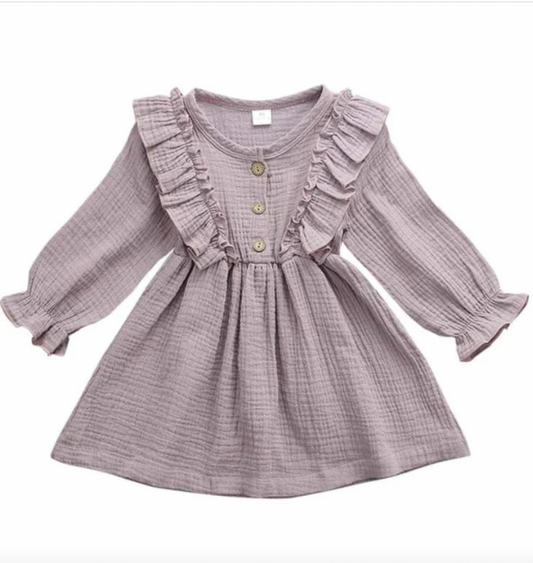 Purple Long Sleeve Ruffle Dress RTS