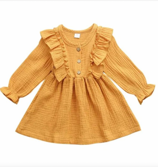 Mustard Long Sleeve Ruffle Dress RTS