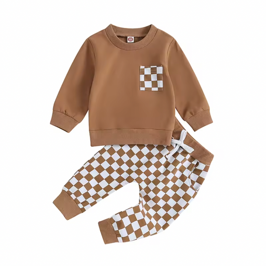 Brown Chex Pocket Lounge Set RTS