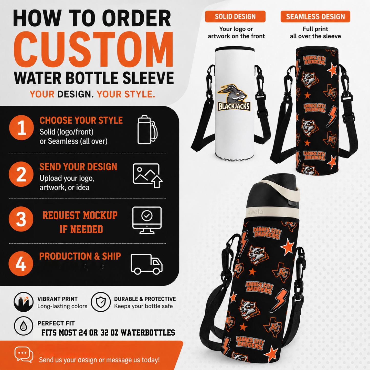 PREORDER: Custom Water Bottle Sleeves (Solid + Logo) 6.29.26
